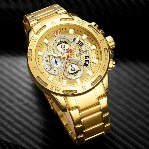 NaviForce NF9165 Luxury Stainless Steel Chronograph Watch for Men – Golden - Image 2