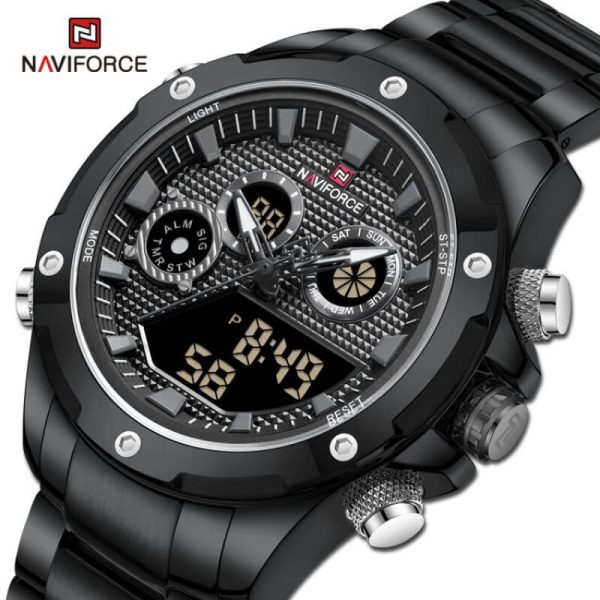 NaviForce NF9217 Men's Dynamic Dual Display Multifunction Stainless Steel Watch - Black