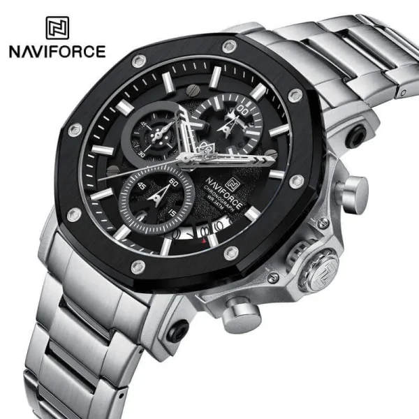 NaviForce NF8065 Business Fashion Chronograph Multifunctional Luminous Stainless Steel Watch For Men - Black/Silver