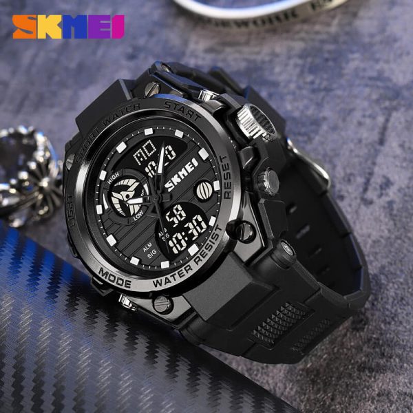 SKMEI 2031 Men's Multifunction Chrono Digital Analog Movement Back Light Sport Watch - Black - Image 3