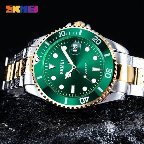 SKMEI 1779 Rolex Design Luminous Display Luxury Stainless Steel Watch For Men - Green/Gold - Image 3