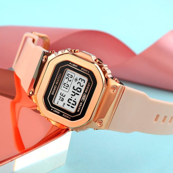 SKMEI 1796 Fashion Digital LED Light Display Multifunction Unisex Rectangle Dial Shape Watch - Pink - Image 3