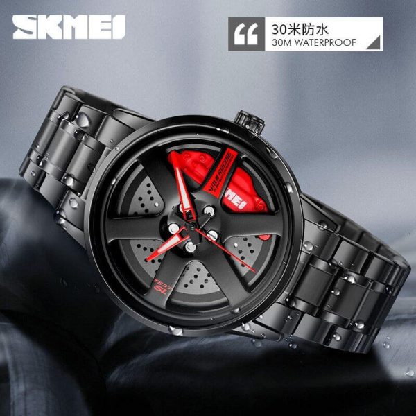 SKMEI 1787 Men's Analog New Fashion Stainless Steel Waterproof Watch - Black/Red - Image 3