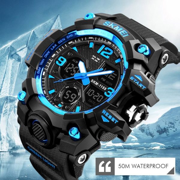 SKMEI 1155 Military Dual Time Multifunction Sporty Waterproof Mud Master Watch for Men - Blue/Black