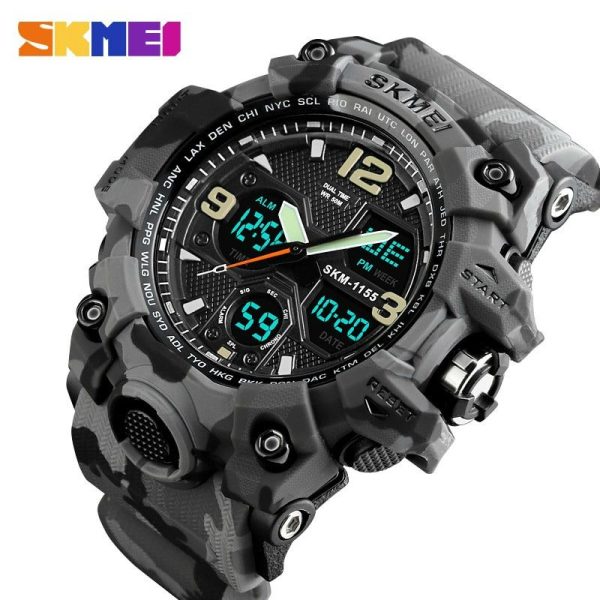 SKMEI 1155 Military Dual Time Multifunction Sporty Waterproof Mud Master Watch for Men - Grey