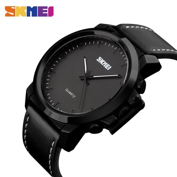 SKMEI 1208 Men's Business Style Simple Large Dial Waterproof Silicone Strap Quartz Watch - Black