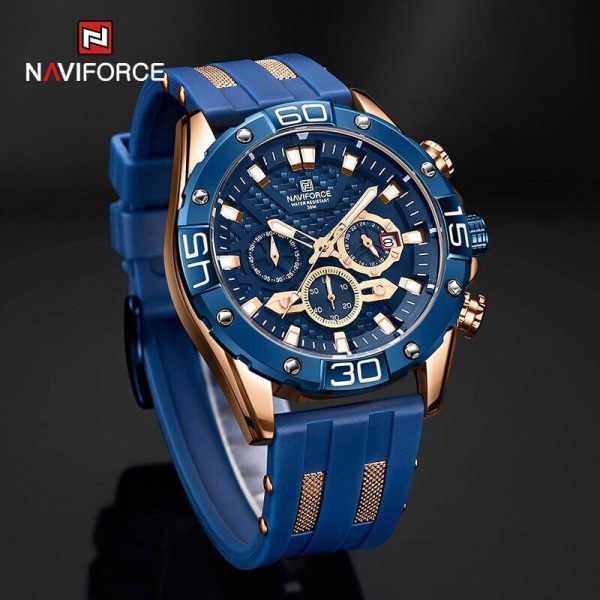 NAVIFORCE NF8019T Men's  Multifunction Luminous Silicone Strap Chronograph Quartz Watch - Blue - Image 2