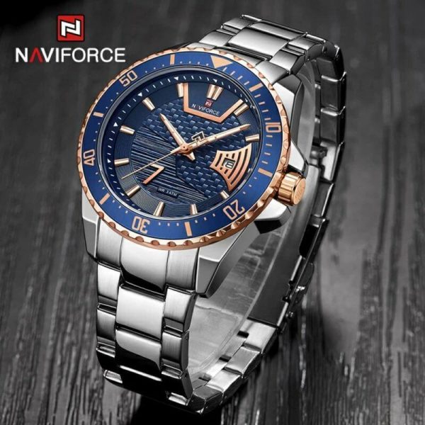 NAVIFORCE NF9191 Men's Classic Stainless Steel Luminous Analog Casual Watch - Blue/Rosegold - Image 3