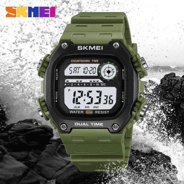 SKMEI 2126 Men's Sports Silicone Strap Alarm Hourly Chime Chronograph Countdown Watch - Green - Image 2