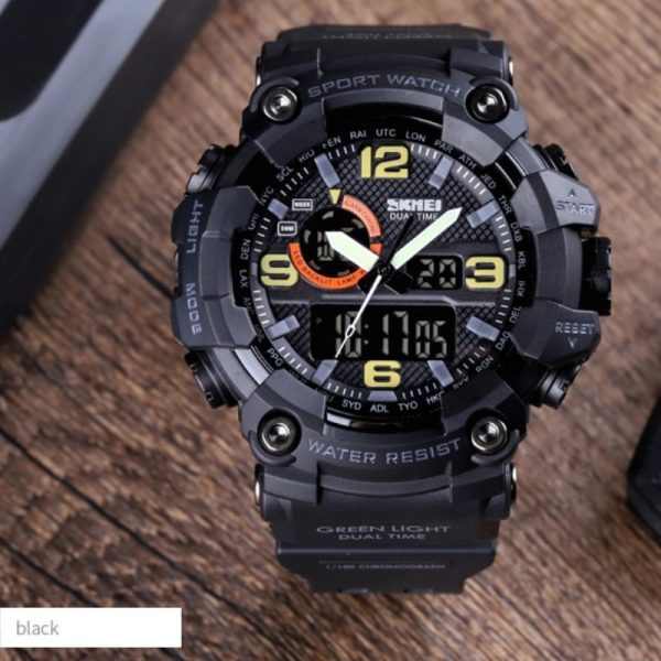 SKMEI 1520 New Multifunction LED Light Waterproof Dual Display Sport Watch For Men - Black - Image 3