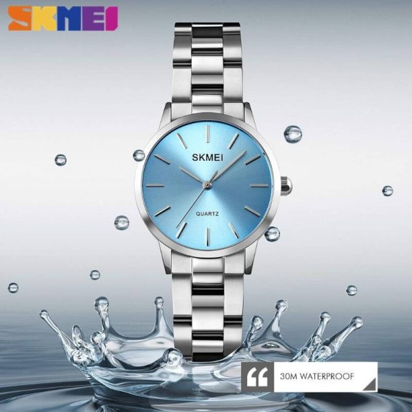 SKMEI 1695 Women's Top Luxury Stainless Steel Quartz Movement Watch - Silver/Blue - Image 3