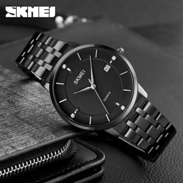 SKMEI 1801 Men's Business Calendar Stainless Steel Classic Diamond Quartz Watch - Black - Image 3