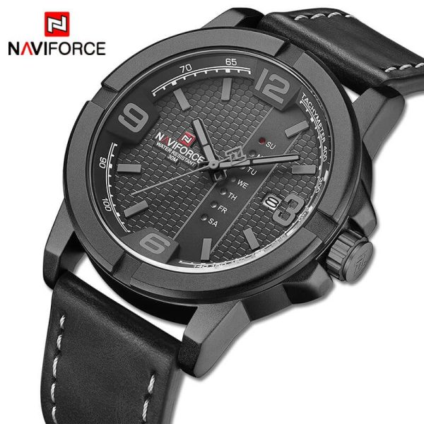 NaviForce NF9177 Top Luxury Series Day Date Function Analogue Quartz Watch - Black