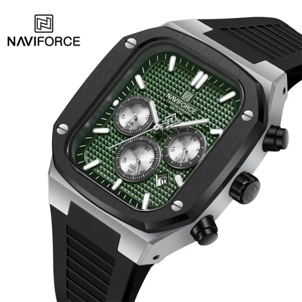 NaviForce NF8037 Classic Square Chronograph Date Display Luminous Silicon Strap Watch For Men - Green