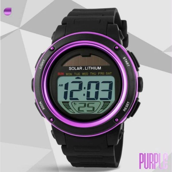 SKMEI 1096 Small Dial Solar Powered Digital Chronograph Sporty Watch - Purple