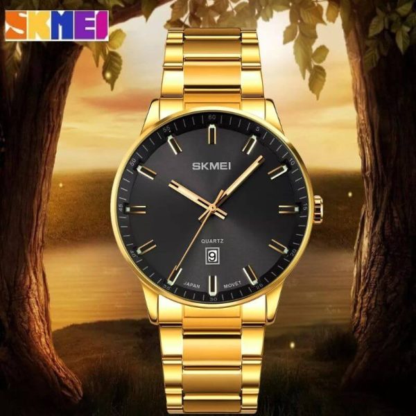 SKMEI 1878 Casual Date Display Stainless Steel Quartz Wristwatch For Men - Golden - Image 2