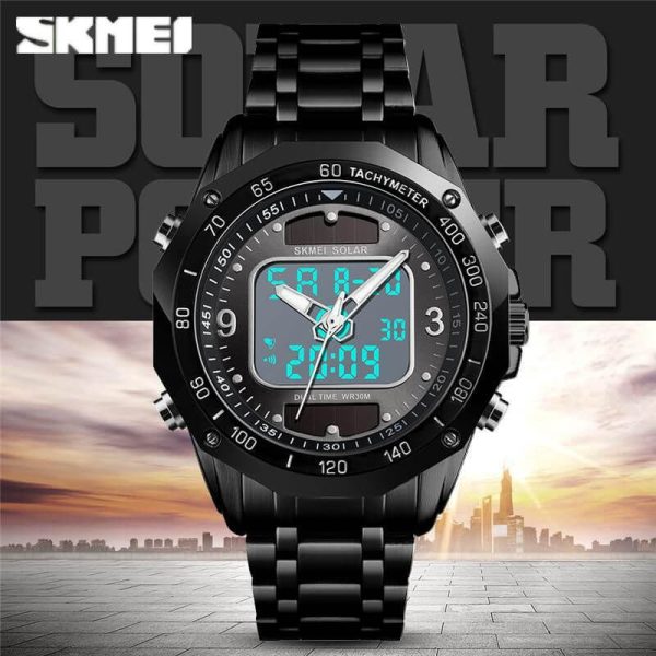 SKMEI 1493 Luxury Men Quartz Dual Time Display Waterproof Stainless Steel Watch - Black - Image 2