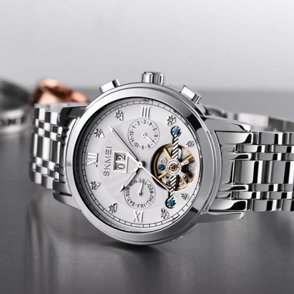 Skmei M029 Men's Mechanical Creative Dial Automatic Day Date Display Luminous Stainless Steel Watch - Silver - Image 2