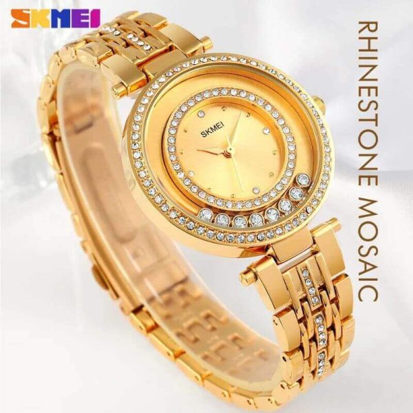 SKMEI 1740 Fashionable Diamond Surrounded Stainless Steel Quartz For Women - Golden - Image 3