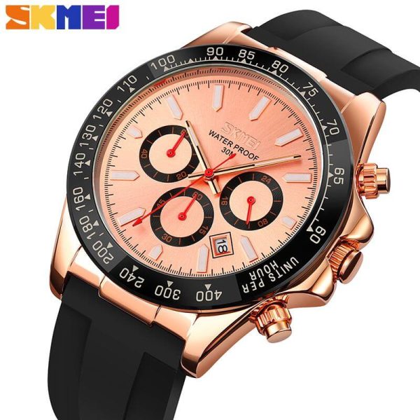 SKMEI 9275 Men's Business Chronograph Date Display Silicon Strap Quartz Watch - RoseGold