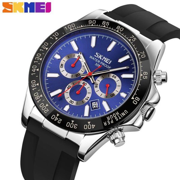 SKMEI 9275 Men's Business Chronograph Date Display Silicon Strap Quartz Watch - Silver/Blue