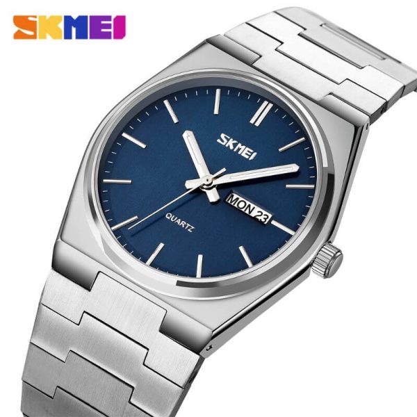 SKMEI 9288 Business Day Date Display Casual Stainless Steel Quartz Watch For Men - Blue/Silver