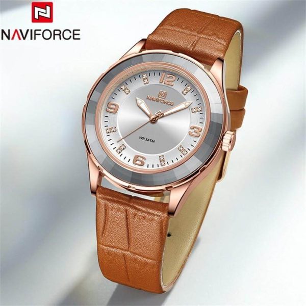 NaviForce NF5040 Women's Elegant Simple Analog Luminous Leather Strap Watch - Brown - Image 2