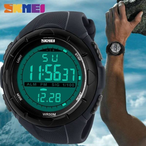 SKMEI 1025 Sport Military LED Digital Multifunction Large Dial Wristwatches For Men - Black - Image 4