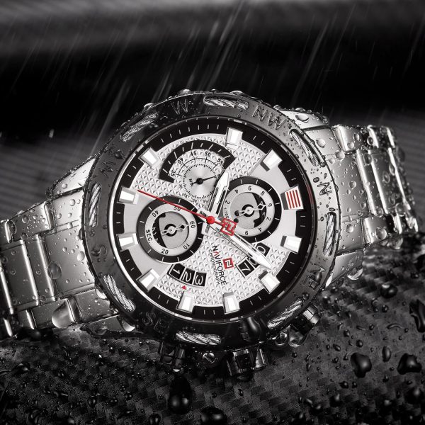 NaviForce NF9165 Luxury Stainless Steel Chronograph Watch for Men – Silver - Image 3