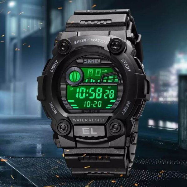 SKMEI 1633 Chronograph Sport Luminous Display LED Digital Multifunction Watch For Men - Black - Image 3