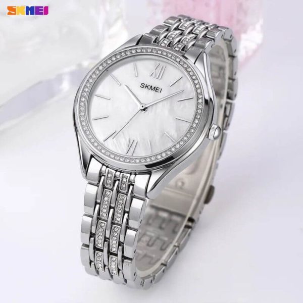 SKMEI 1970 Women's Elegant Fashion Innovative Crystal Diamond Surrounded Stainless Steel Quartz Watch - Silver - Image 3