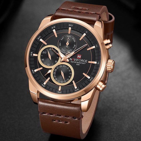 NAVIFORCE NF9148 Day Date Function Luxury Chronograph Watch For Men -  Black/Brown - Image 2