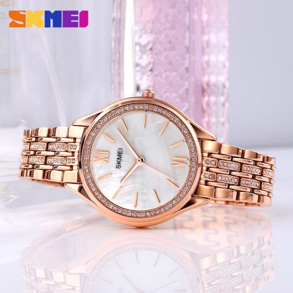 SKMEI 1970 Women's Elegant Fashion Innovative Crystal Diamond Surrounded Stainless Steel Quartz Watch - Rosegold - Image 3