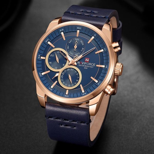 NAVIFORCE NF9148 Day Date Function Luxury Chronograph Watch For Men -  Blue/Rosegold - Image 3