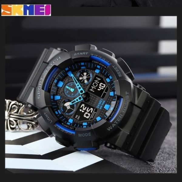 SKMEI 1832 Analog Digital Dual Display  Sport Chronograph LED Light Display Watch For Men - Blue/Black - Image 4