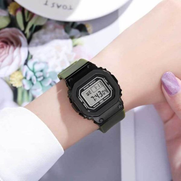 SKMEI 1796 Fashion Digital LED Light Display Multifunction Unisex Rectangle Dial Shape Watch - Green - Image 2