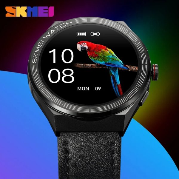 SKMEI S232 Full Touch Screen Multifunction Voice Assistant Bluetooth Call Leather Strap Smartwatch For Android IOS - Black - Image 3