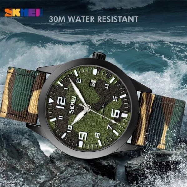 SKMEI 9246 Men's Automatic Mechanical Hollow Dial Luminous Nylon Strap Date Display Watch - Camouflage Green - Image 5