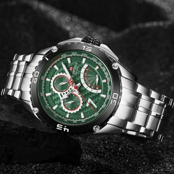 Naviforce NF9183 Stainless Steel Quartz Chronograph Wrist Watch For Men - Green/Silver - Image 4