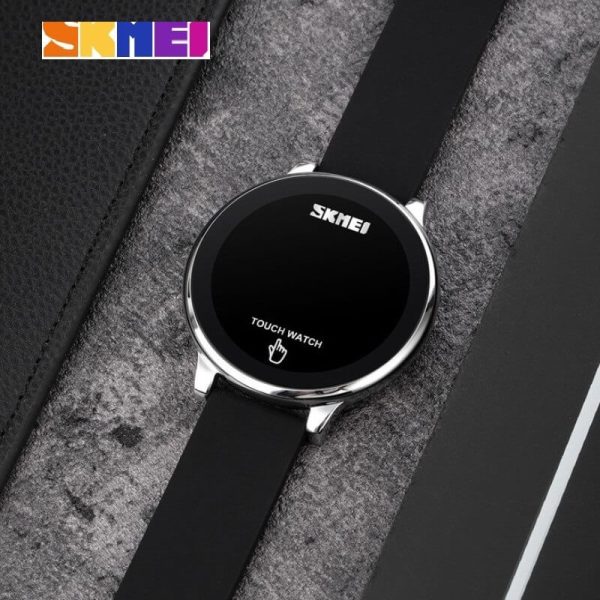 SKMEI 1842 Men's Digital Touch Screen LED Display Multifunction Silicon Strap Watch - Silver - Image 3