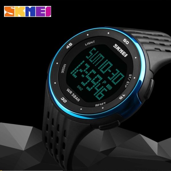 SKMEI 1219 Digital EL Light Complete Calendar Multifunction Alarm Sport Wristwatch For Men - Blue/Black - Image 2