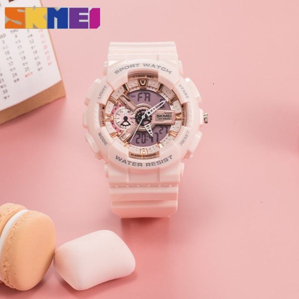 SKMEI 1688 Sports Fashion Chronograph Dual Display Alarm EL Light Watch For Men - Pink - Image 2