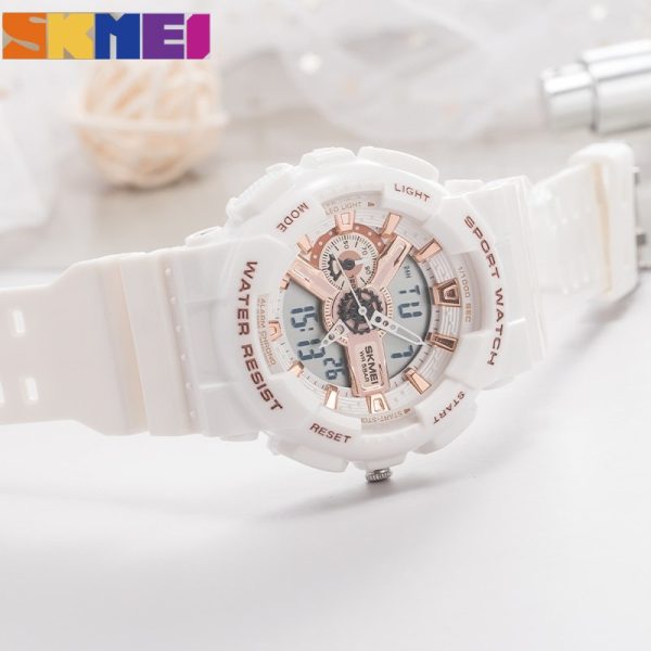 SKMEI 1688 Sports Fashion Chronograph Dual Display Alarm EL Light Watch For Men - White - Image 3