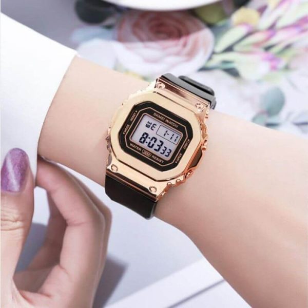 SKMEI 1796 Fashion Digital LED Light Display Multifunction Unisex Rectangle Dial Shape Watch - RoseGold/Black - Image 2