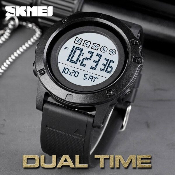 SKMEI 1727 Outdoor Sport Digital Waterproof Alarm LED Light Large Dial PU Wristwatch  For Men - Black - Image 3