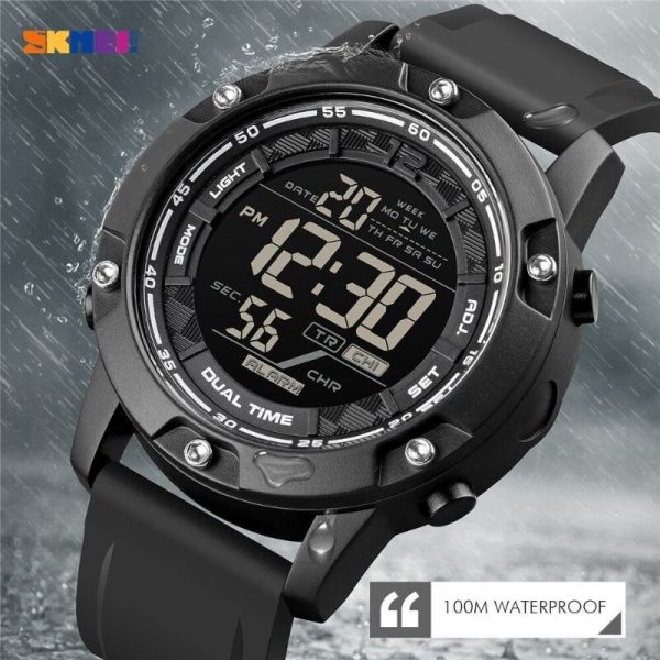 SKMEI 1762 Digital Multifunction Waterproof 2 Time Luminous Watch For Men - Black - Image 4