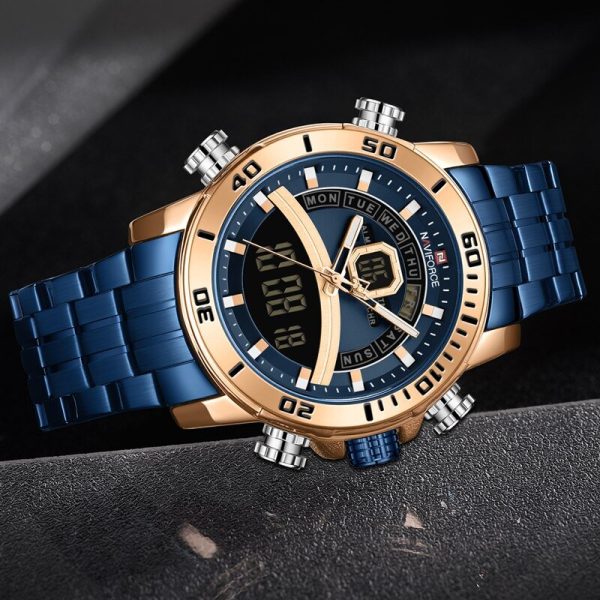 NAVIFORCE NF9181 Men Watches Top Brand Stainless Steel Quartz Watch - Blue/Rosegold - Image 3