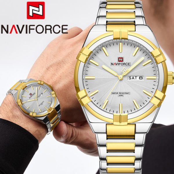 NaviForce NF9218 Fashion Simple Elegant Stainless Steel Day Date Display Watch For Men - Silver/Golden - Image 2