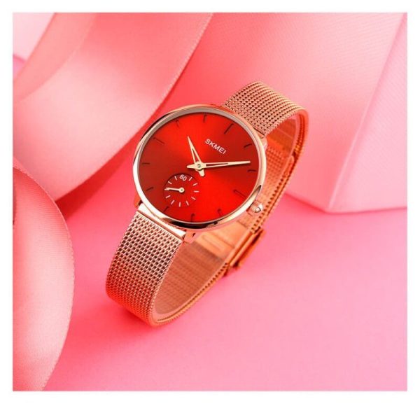 SKMEI 1791 Fashion Elegant Stainless Steel Mesh Quartz Wristwatch For Women - Red/RoseGold - Image 3