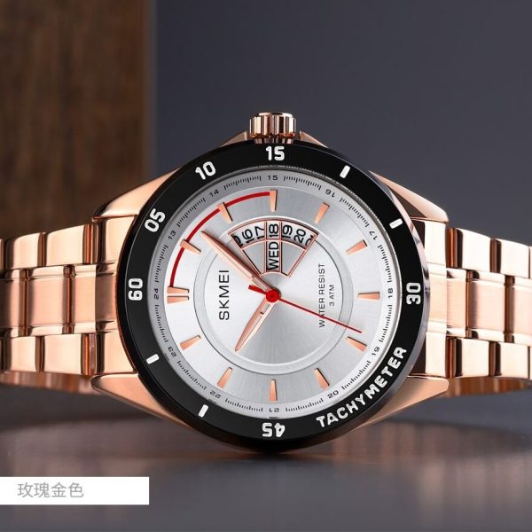 SKMEI 1641 Men's Noble Luxury Casual  Day Date Display Analog Stainless Steel Watch - Rosegold - Image 3